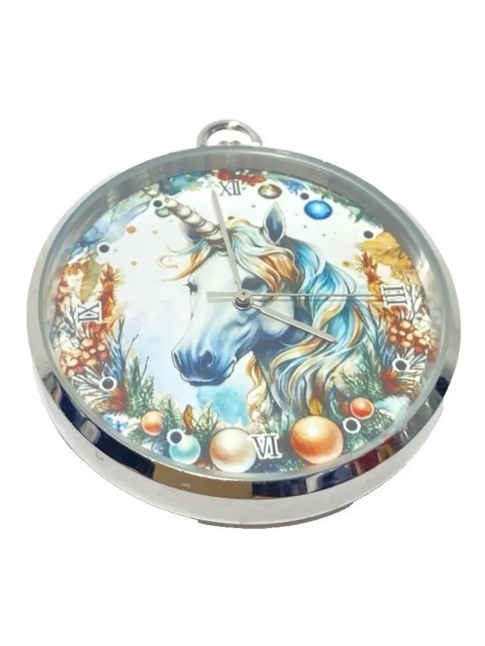 Horse Pocket Watch Clock Circular Majestic Pony Fairytale Handheld Watch, White